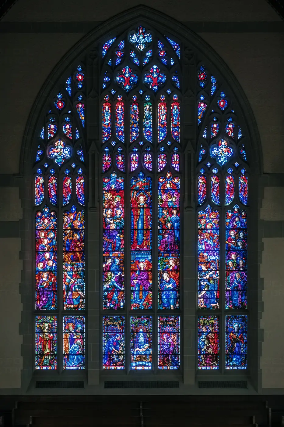 Detailed stained glass window design and installation for custom projects by Willet Stained Glass Studios.