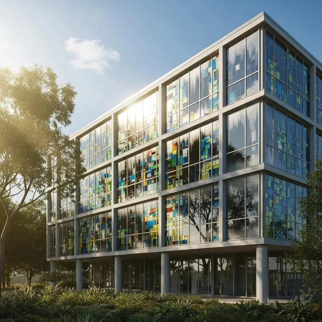 Architectural design of energy-efficient stained glass windows in a modern building