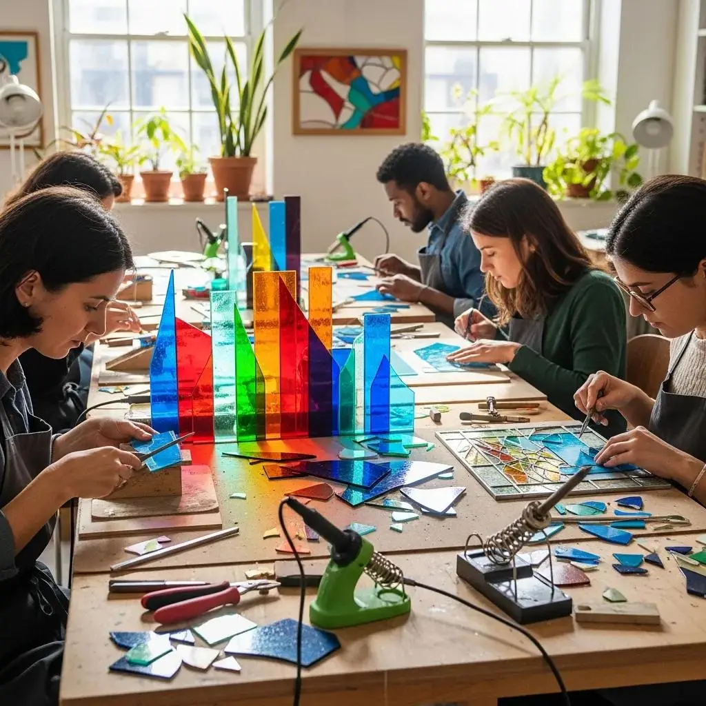 Artists working with sustainable materials in stained glass art creation