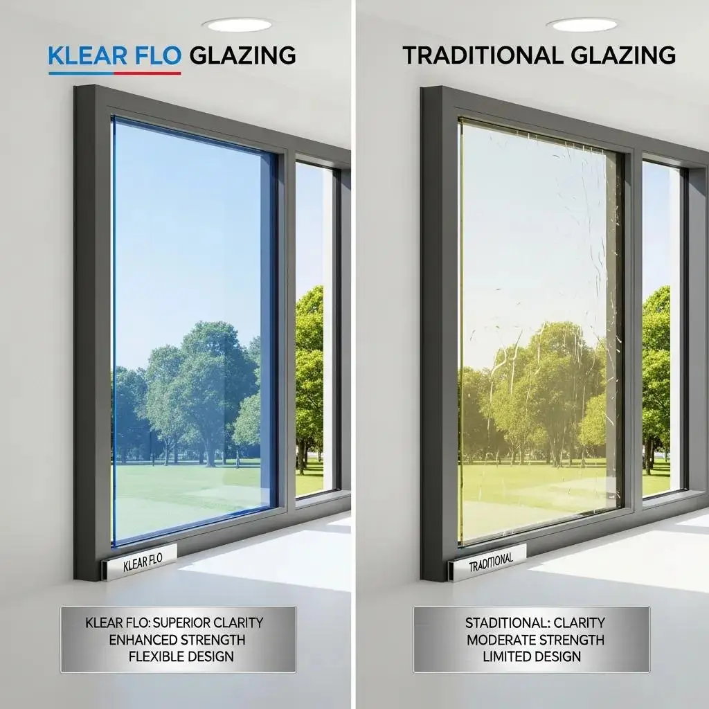 Comparison of Klear Flo glazing and traditional glazing materials highlighting their differences